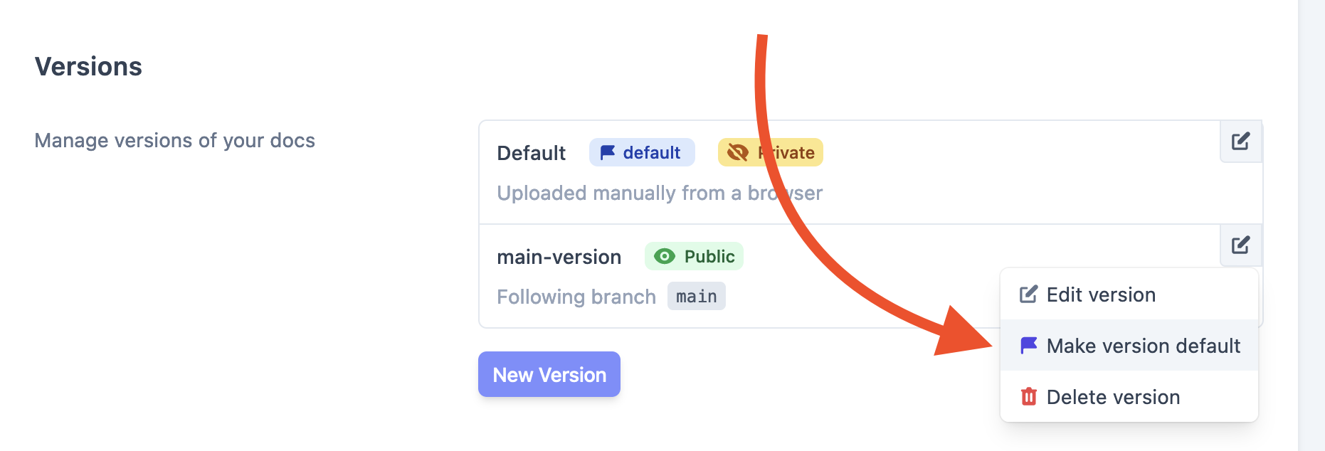 Set version as default