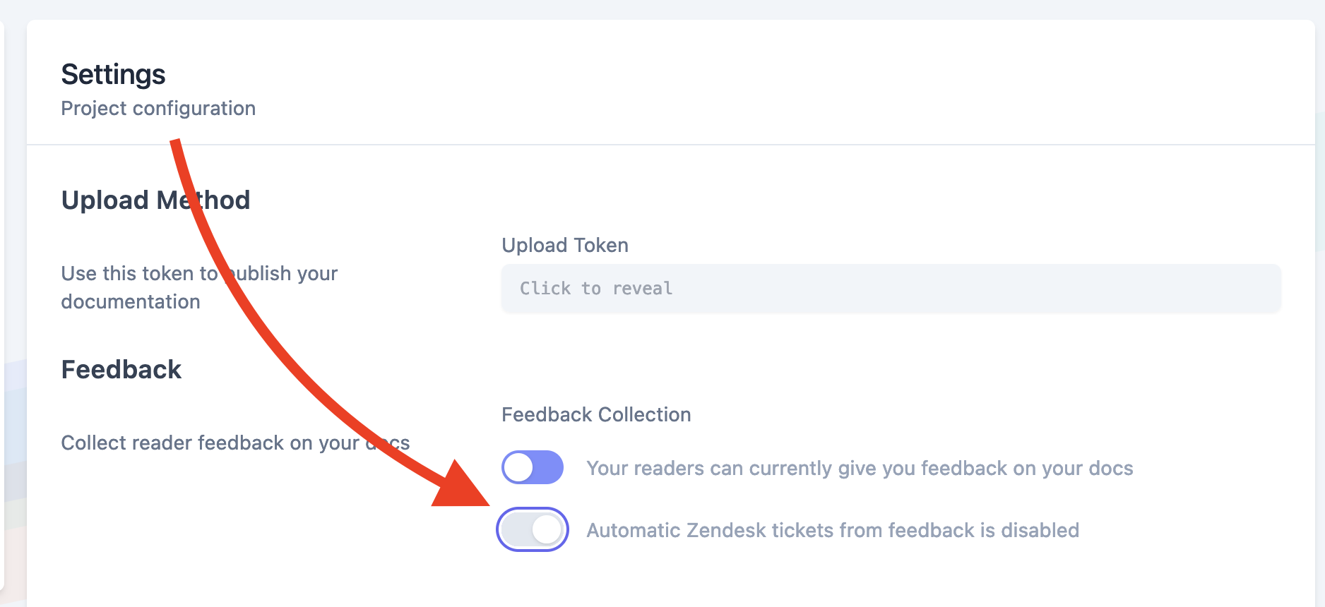 Project settings zendesk feedback