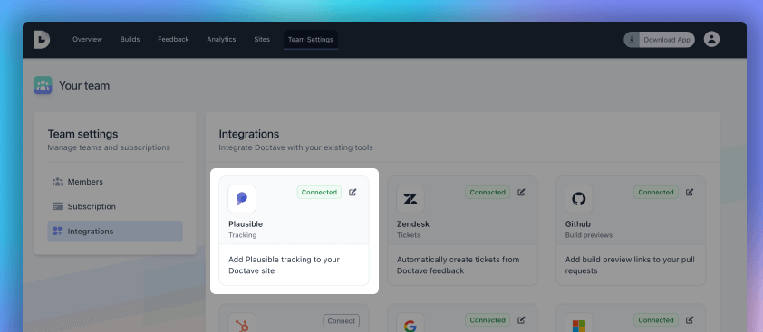 Plausible integration in Doctave's dashboard
