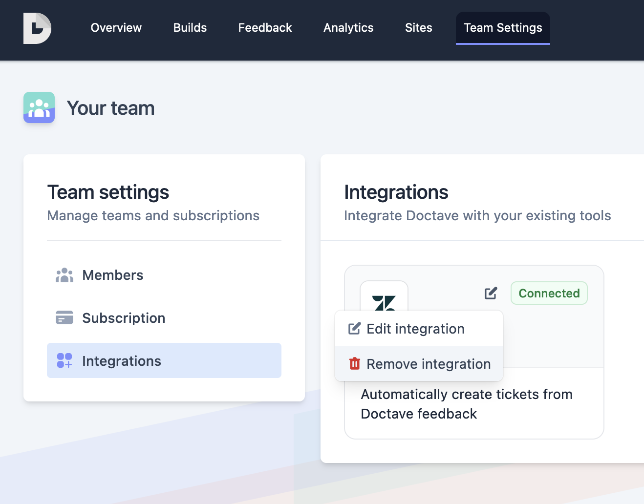 Zendesk remove integration