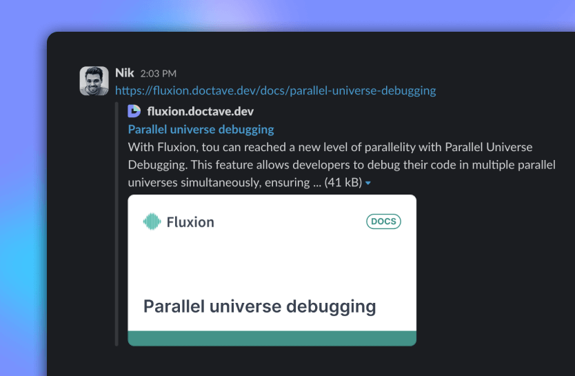 a social media preview card generated by Doctave displayed in Slack's interface