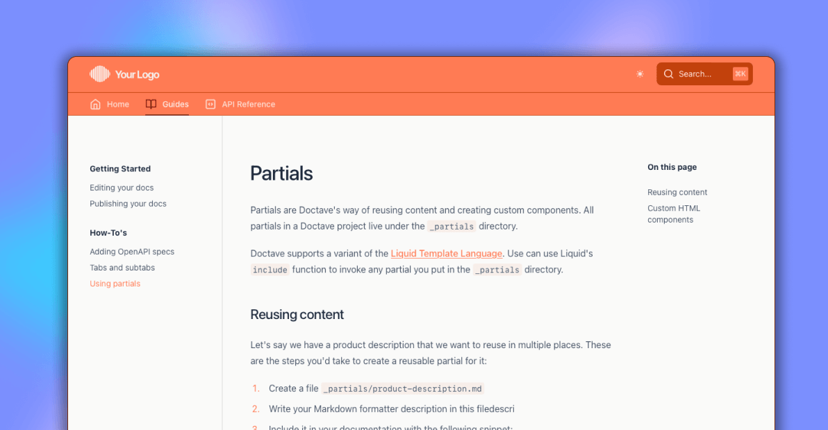 screenshot of a Doctave site with a customized theme