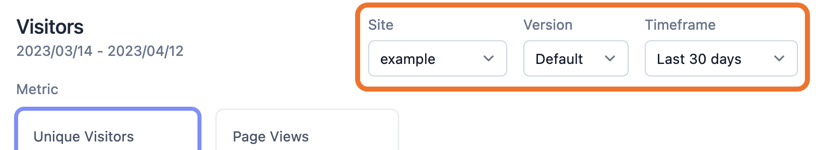 Top level filters section