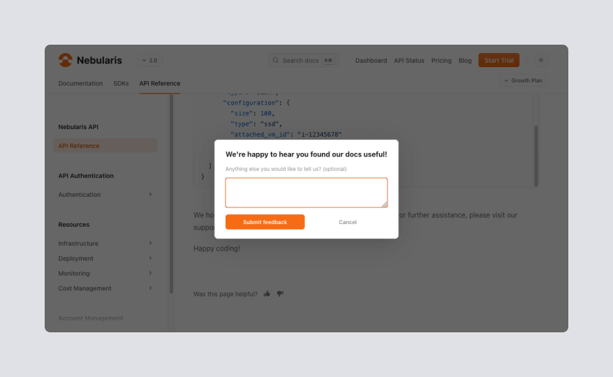 The feedback widget can be used by readers to provide feedback on your docs
