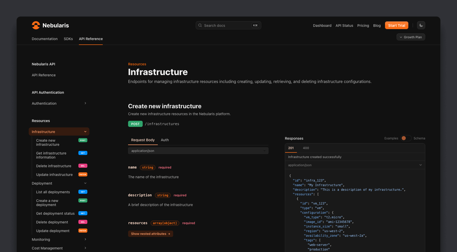 Screenshot of API reference documentation on Doctave