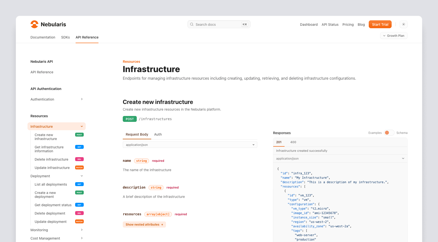 Screenshot of API reference documentation on Doctave