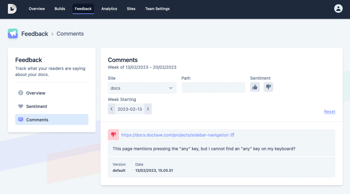 list of reader comments for a given site