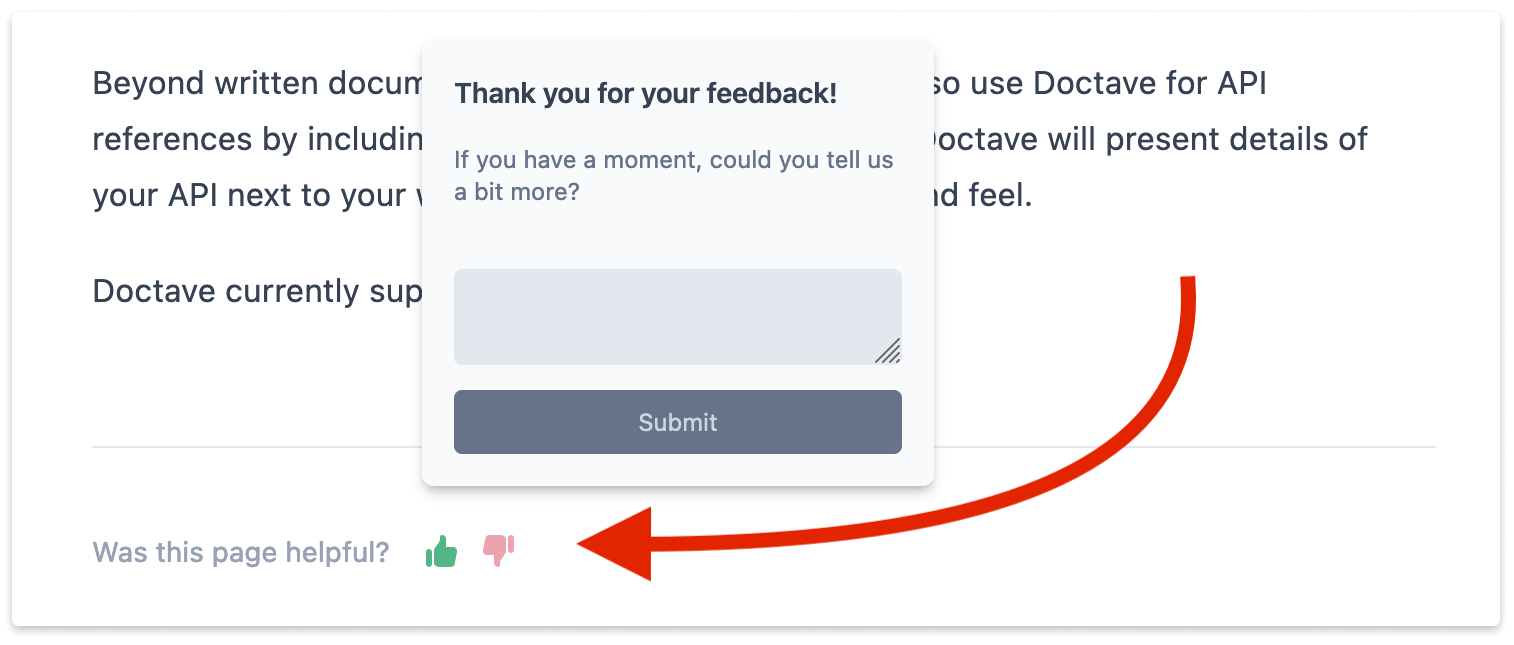 screenshot of the feedback widget found on the bottom of a docs
page