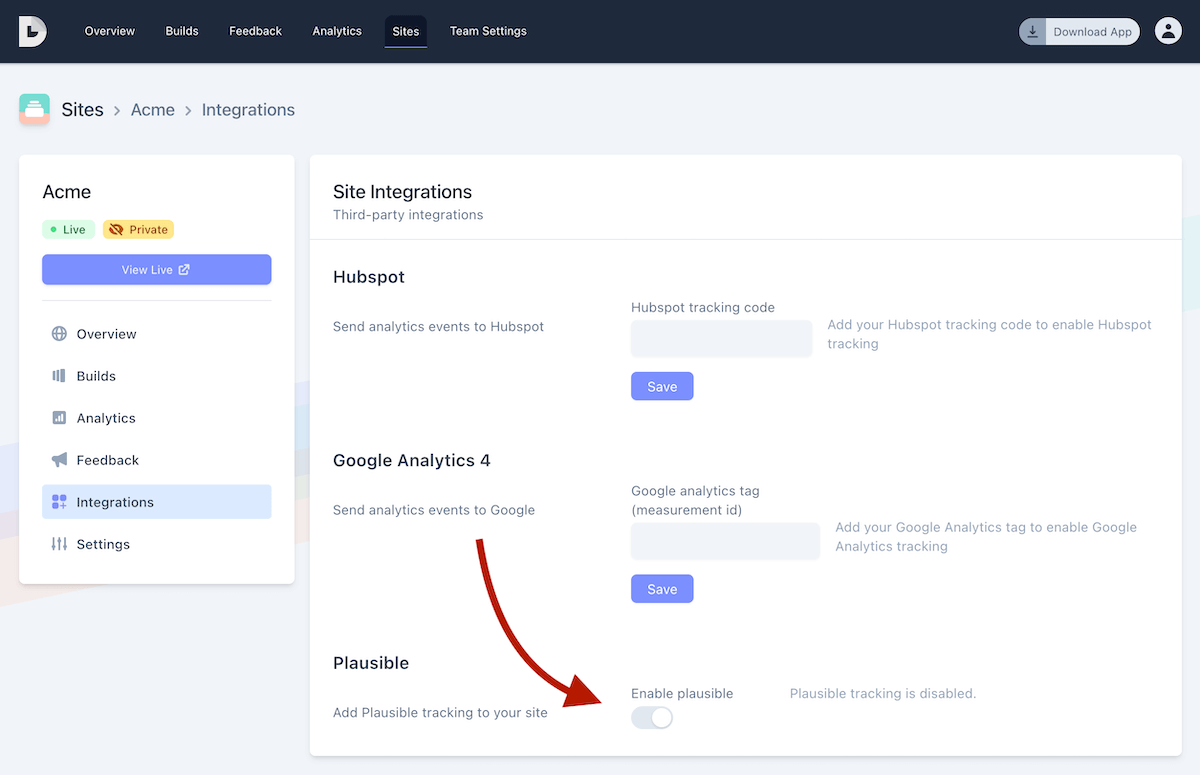 Enabling Plausible for your site
