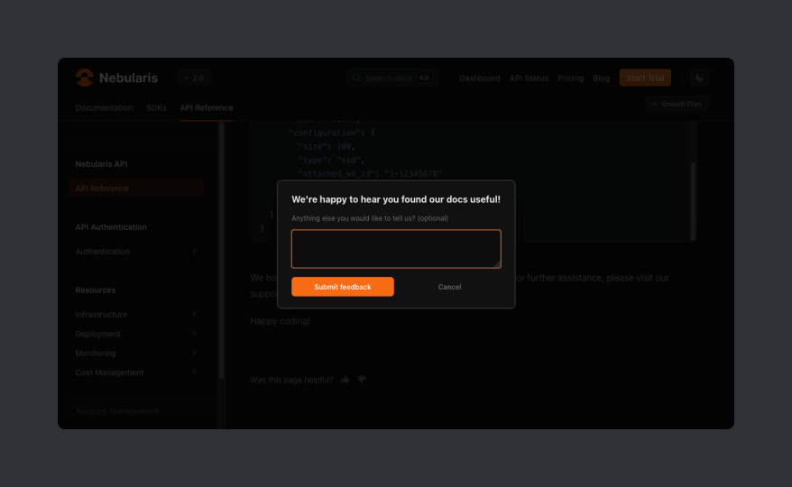 The feedback widget can be used by readers to provide feedback on your docs