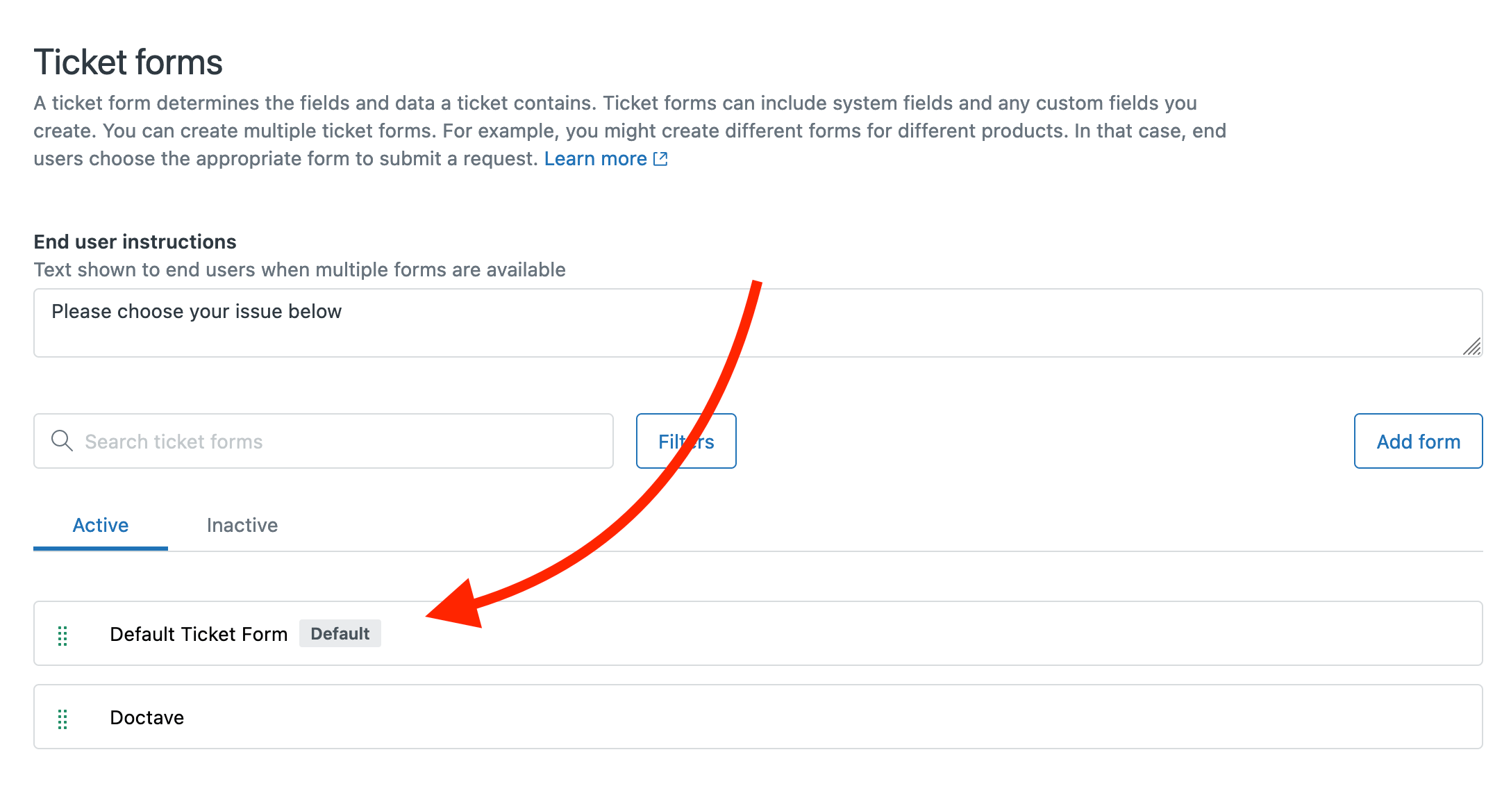 Zendesk default ticket form