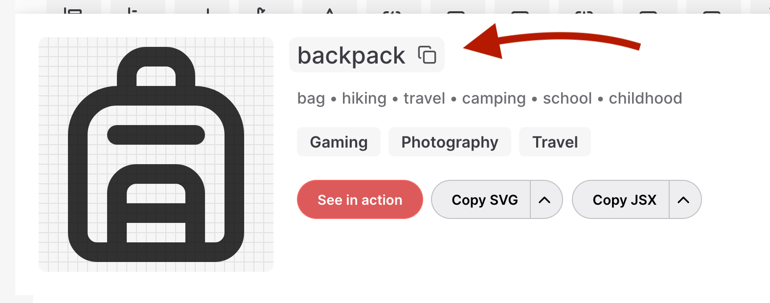 Copying a Lucide icon name