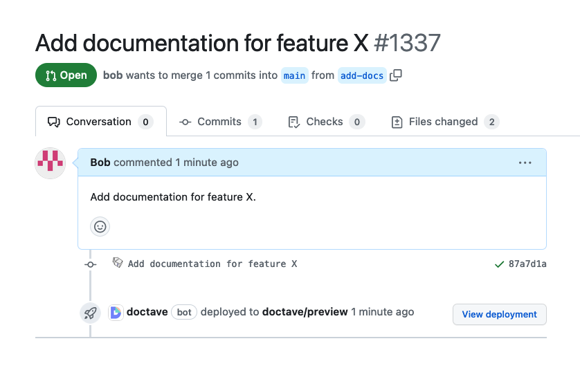 Previews links added to a GitHub Pull Request