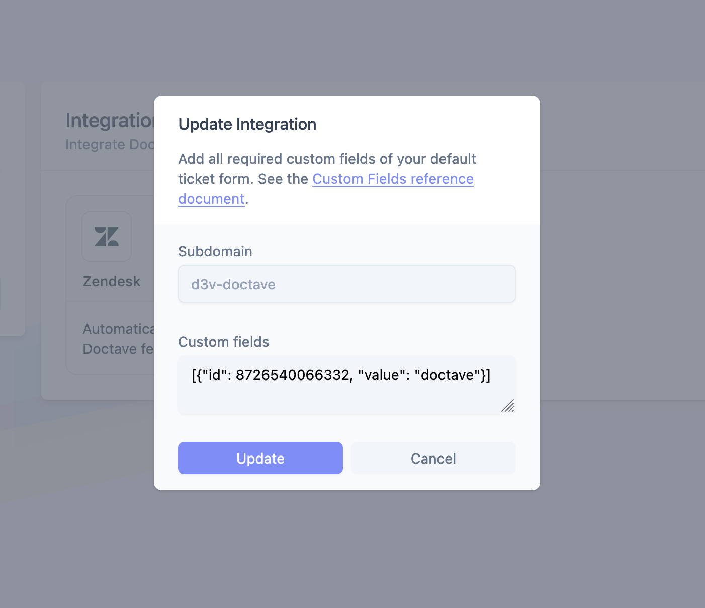 Integrations edit custom fields