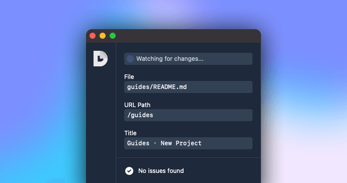 screenshot of the top left of the Doctave app showing info for the current page