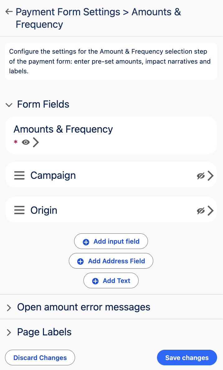 Payment Form amounts and frequency