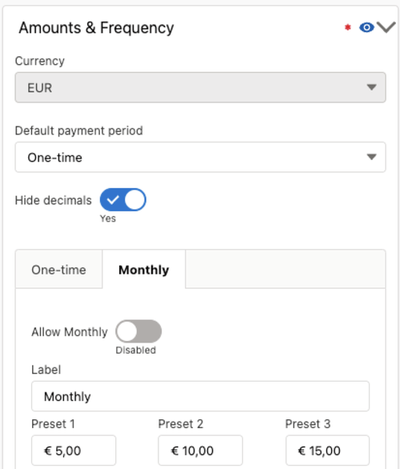 Monthly frequency settings