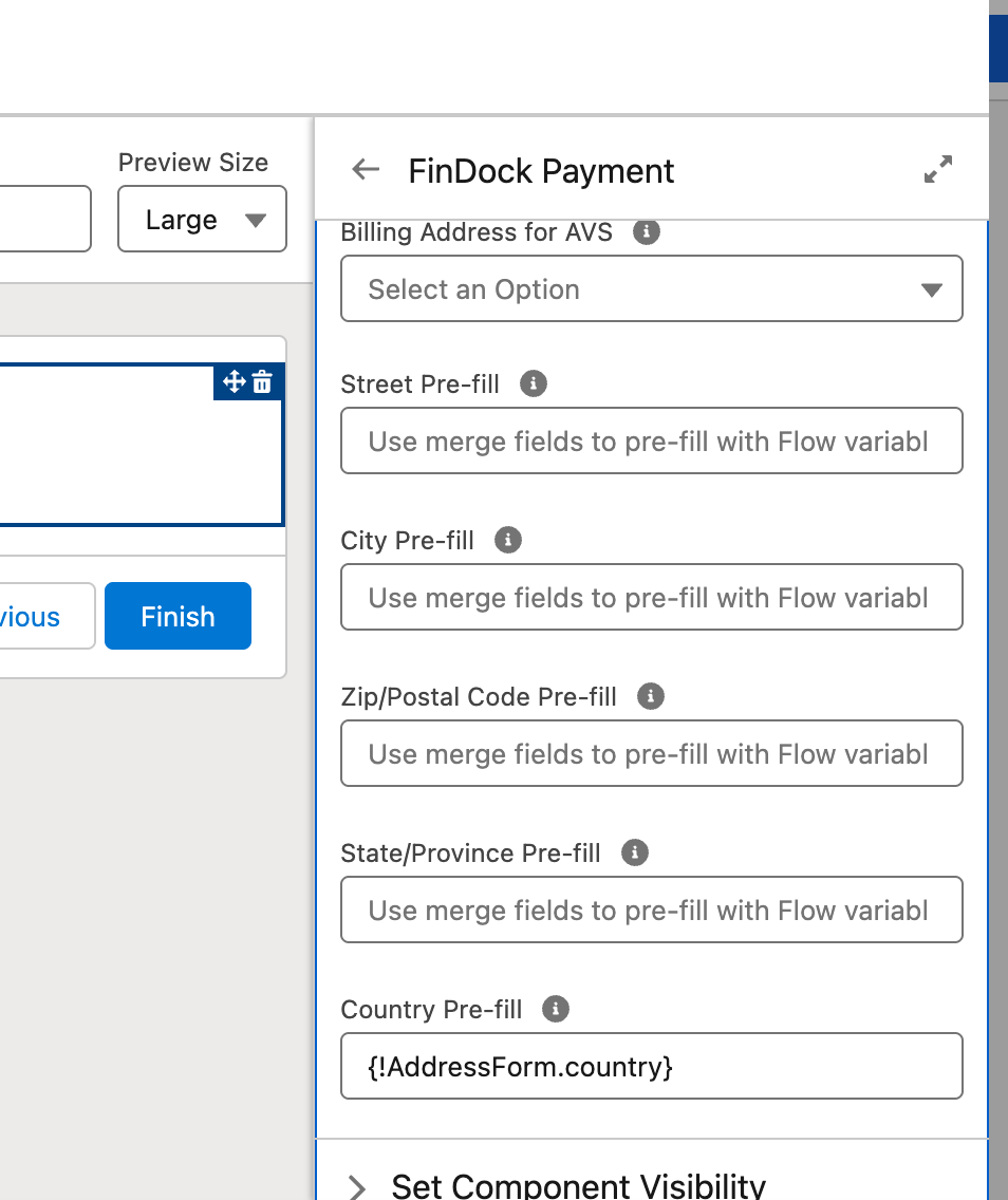 Payment Component AVS settings for Flow