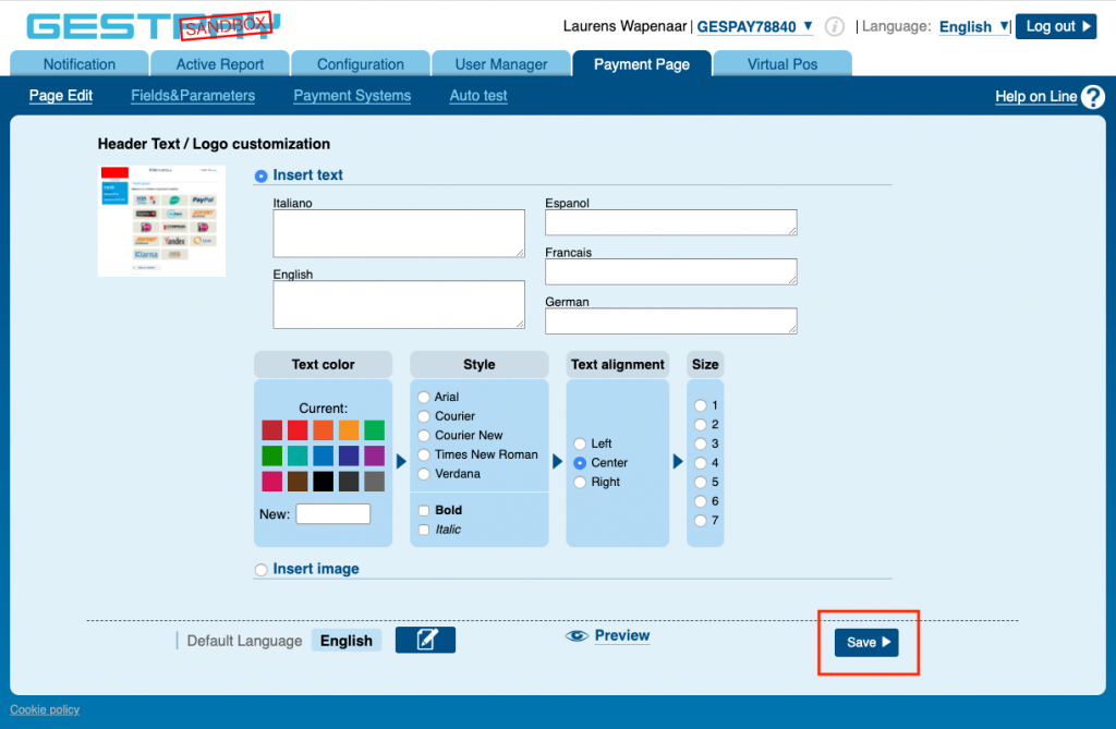 Select language and save