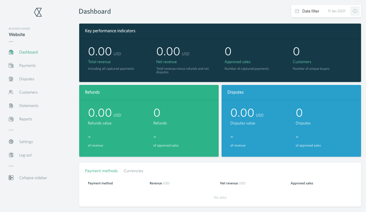 Checkout.com Hub dashboard