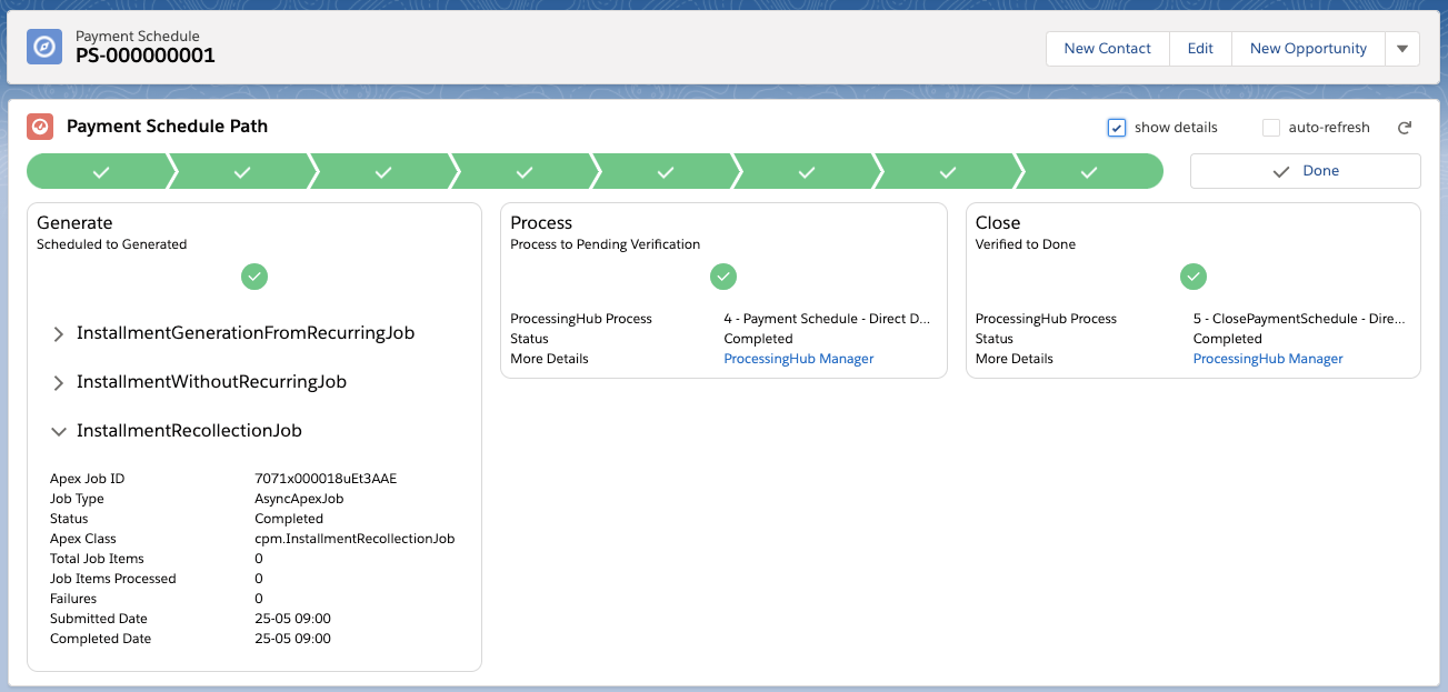 Previous stage details on Payment Schedule Path