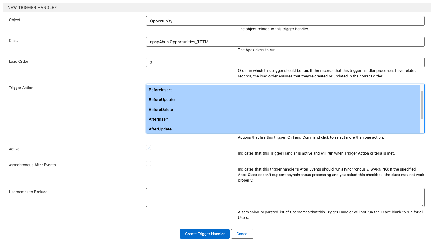 Opportunity trigger configuration