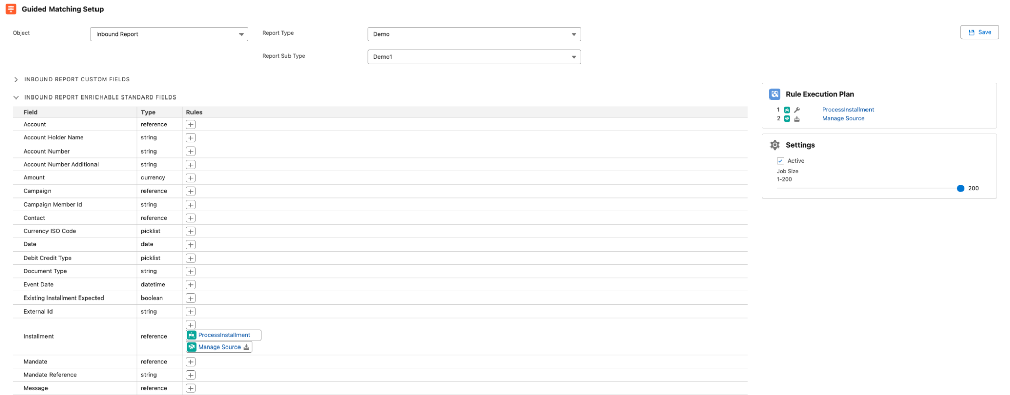 Custom data matching rule set