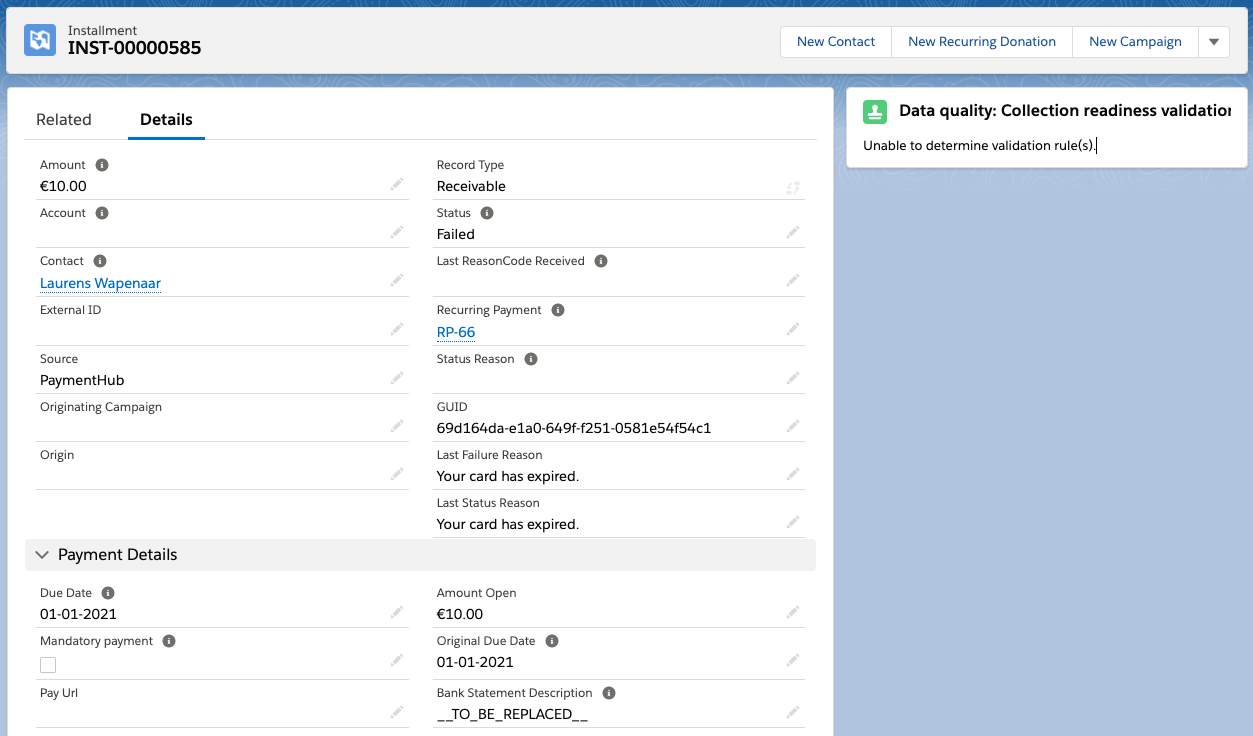Tracking Payment Schedule installments