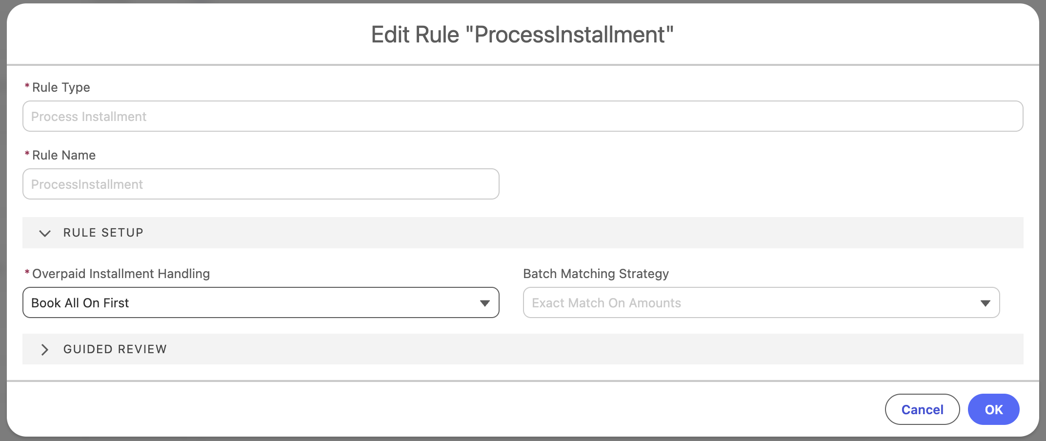 Overpaid handling settings for Process Installment