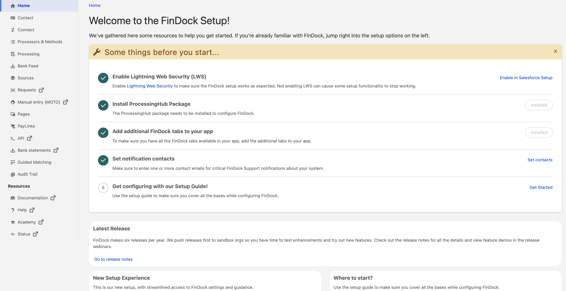 New tab for FinDock Setup