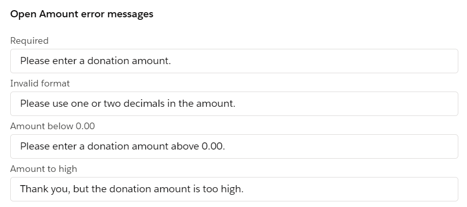 Open amount error messages