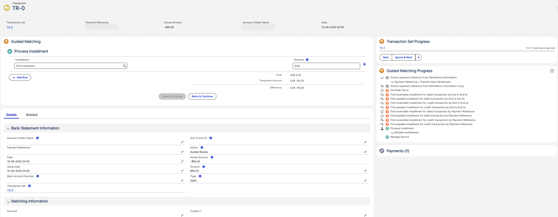 Transaction page layout