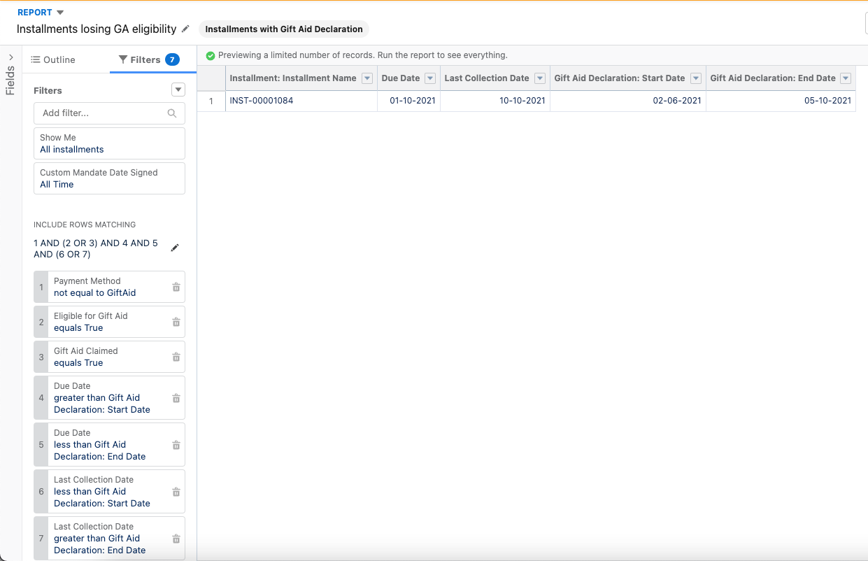 Gift Aid eligibility report