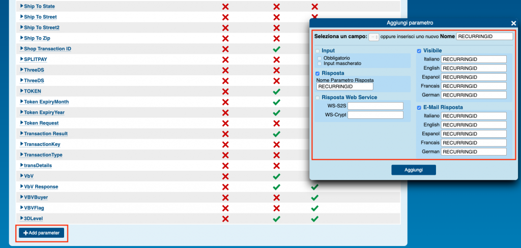 Axerve setup RECURRINGID