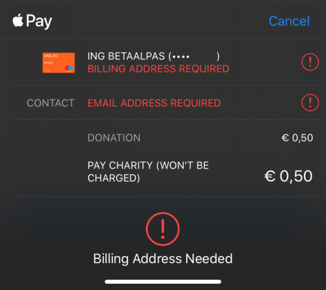 Stripe Apple Pay prompt for info