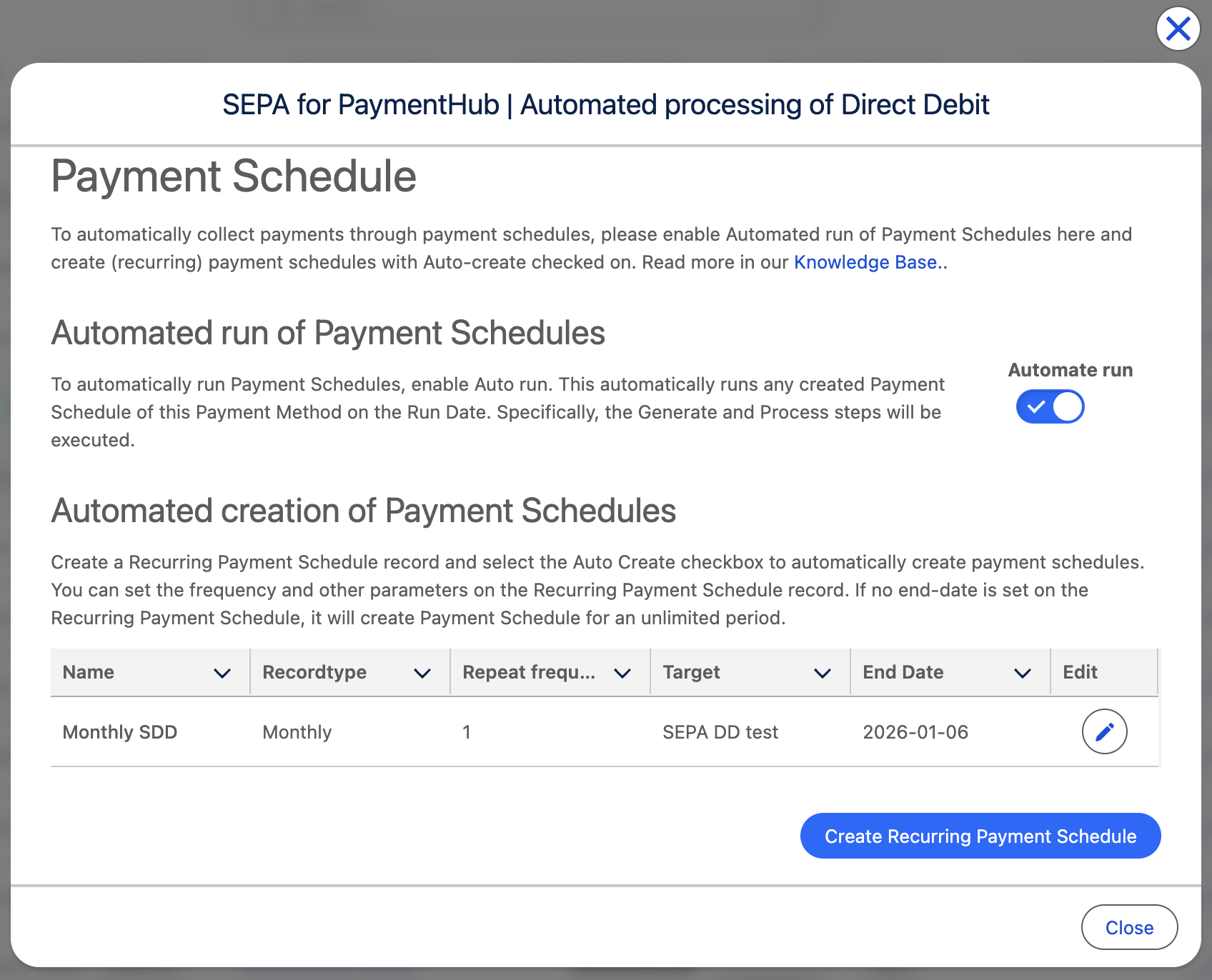 Recurring payment schedules configured for a processor-method combination