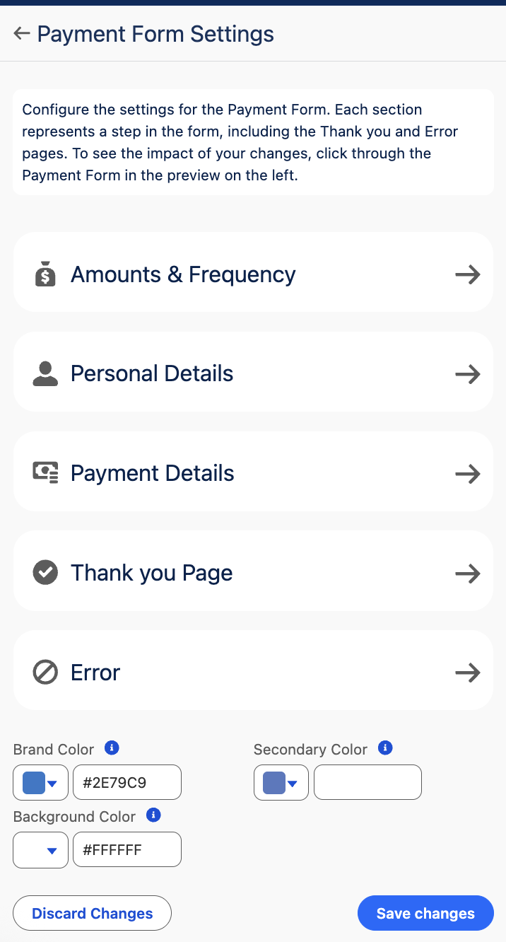 Payment Form settings