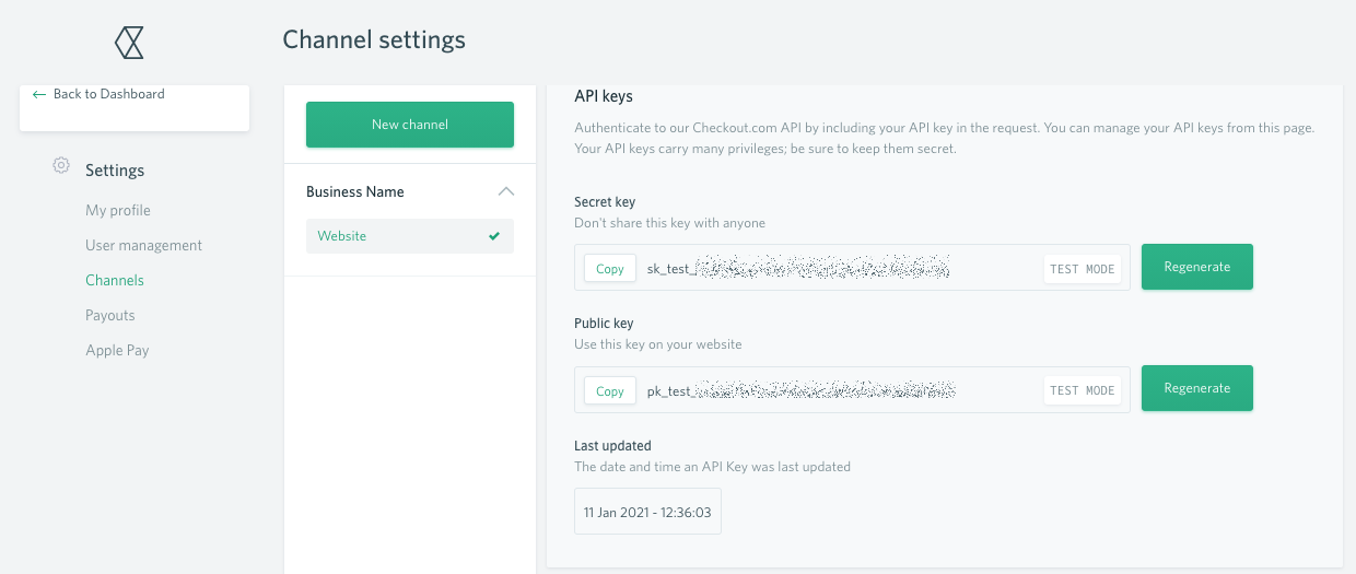 Checkout.com API keys