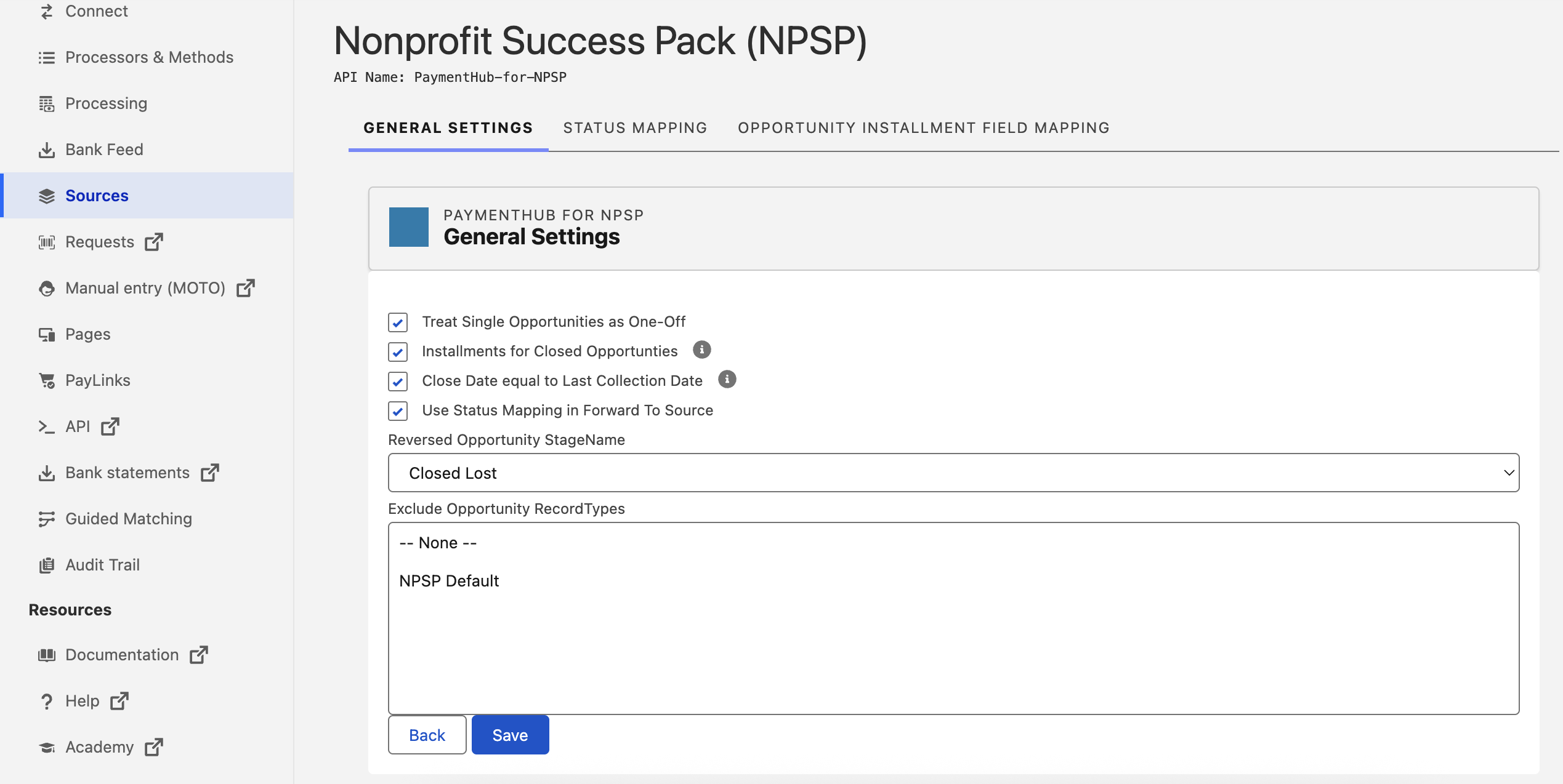 FinDock for NPSP general settings