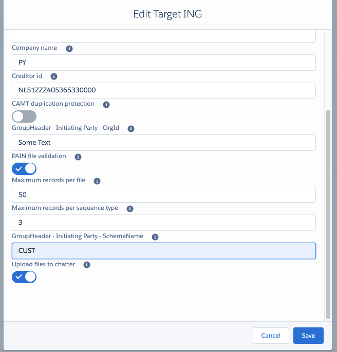 SEPA target settings