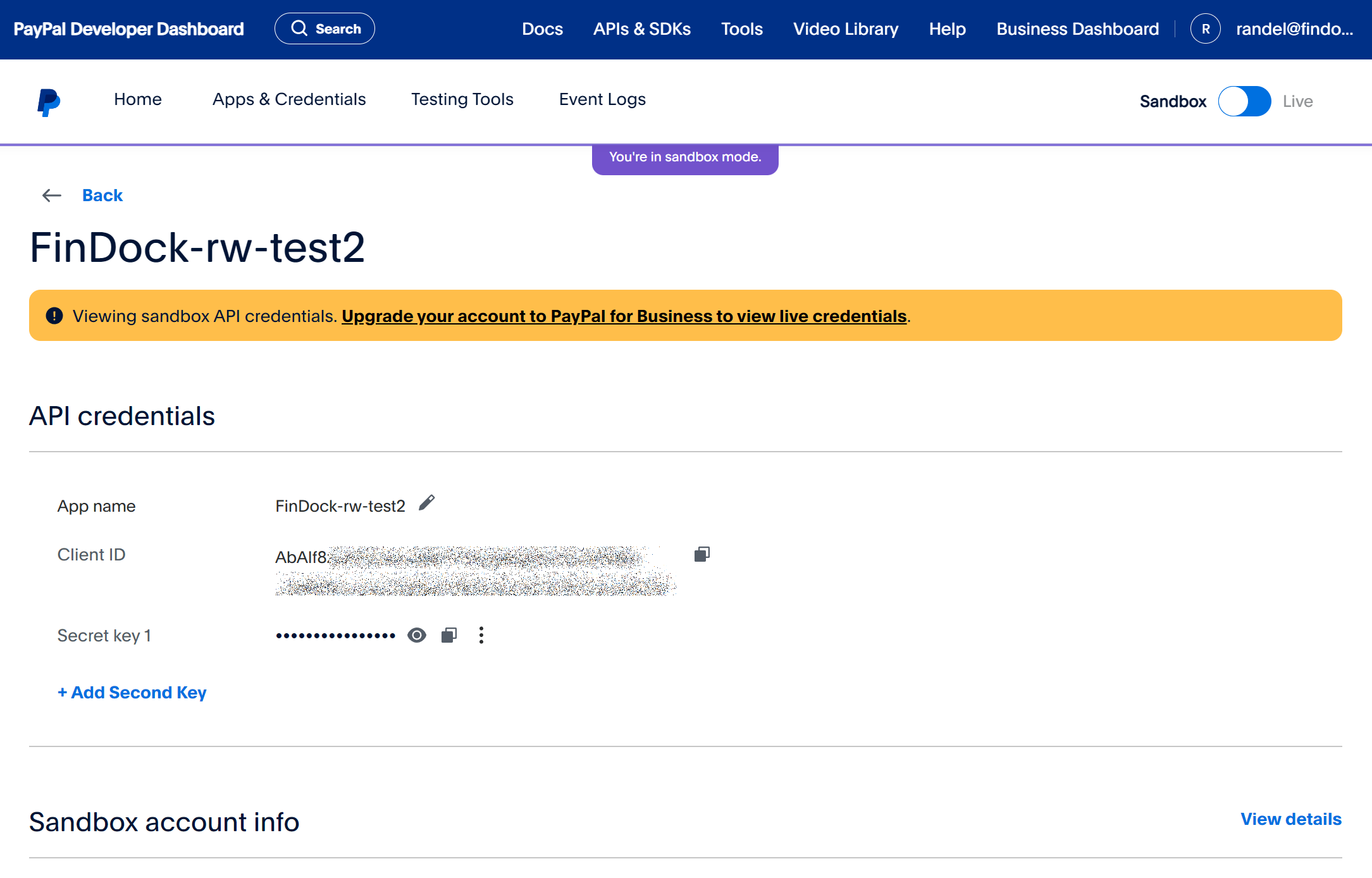 PayPal app Client ID and secret