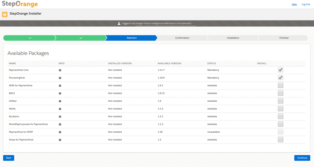 Select packages in Installer