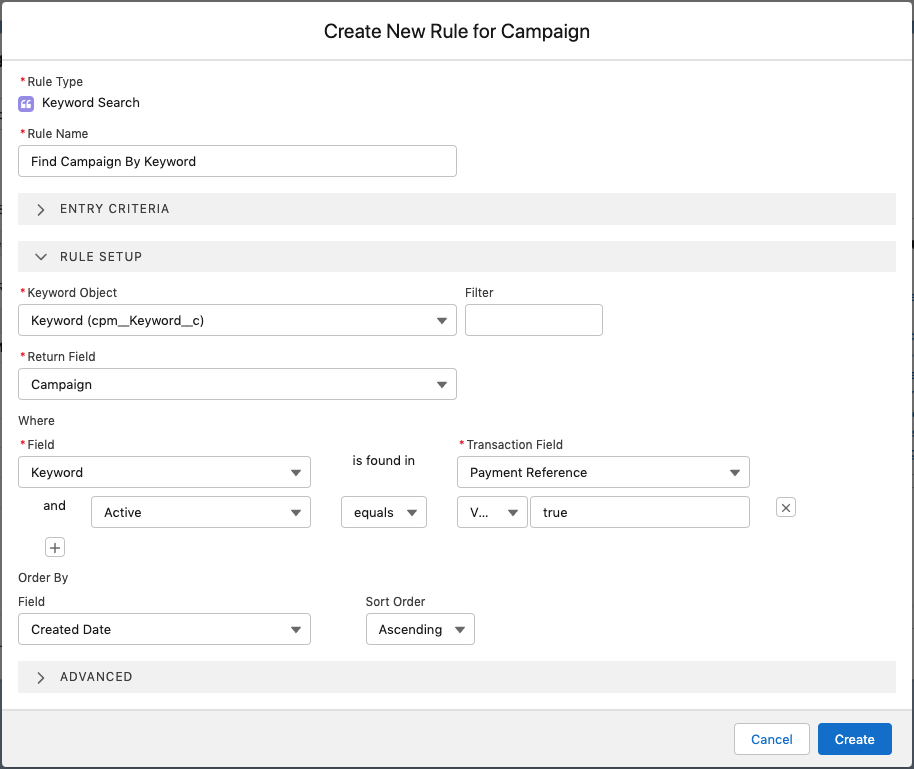 Guided Matching keyword search setup