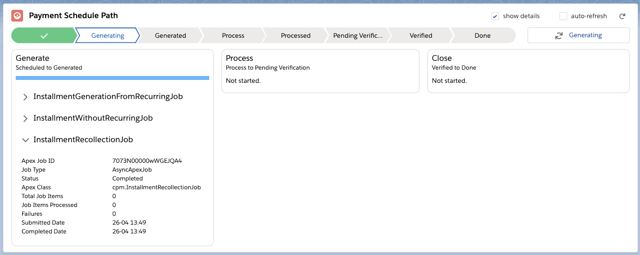 Multiple batch job details on payment schedule