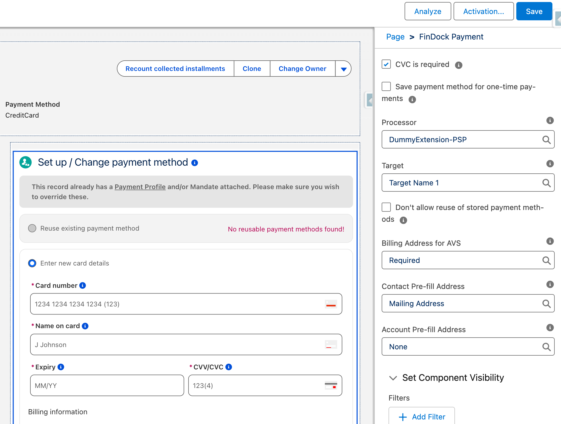 Payment Component AVS settings