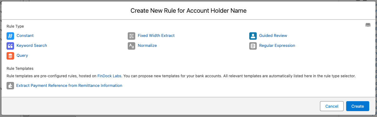 Rule template available through new rule popup