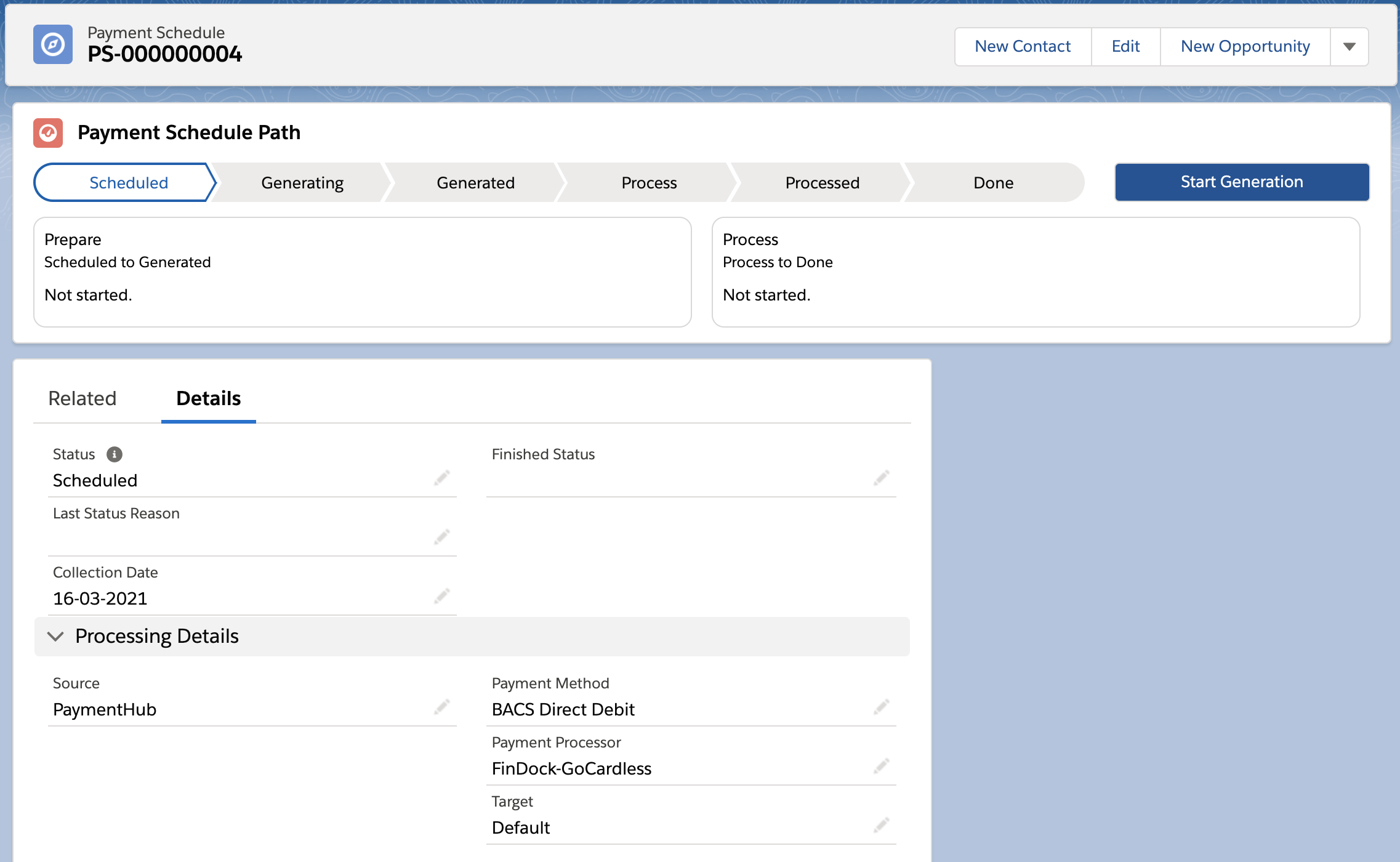 Payment Schedule path without close phase