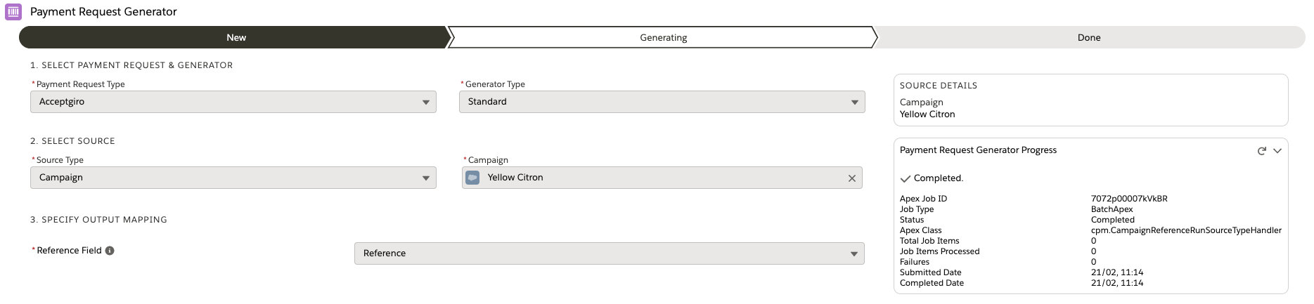 Payment Request Generator progress