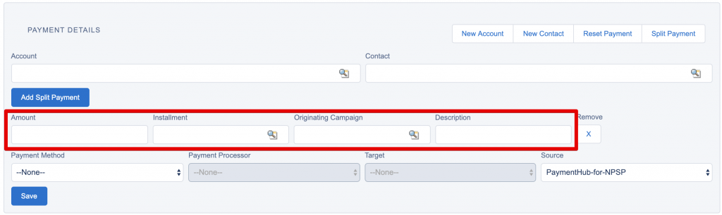 Split payment details