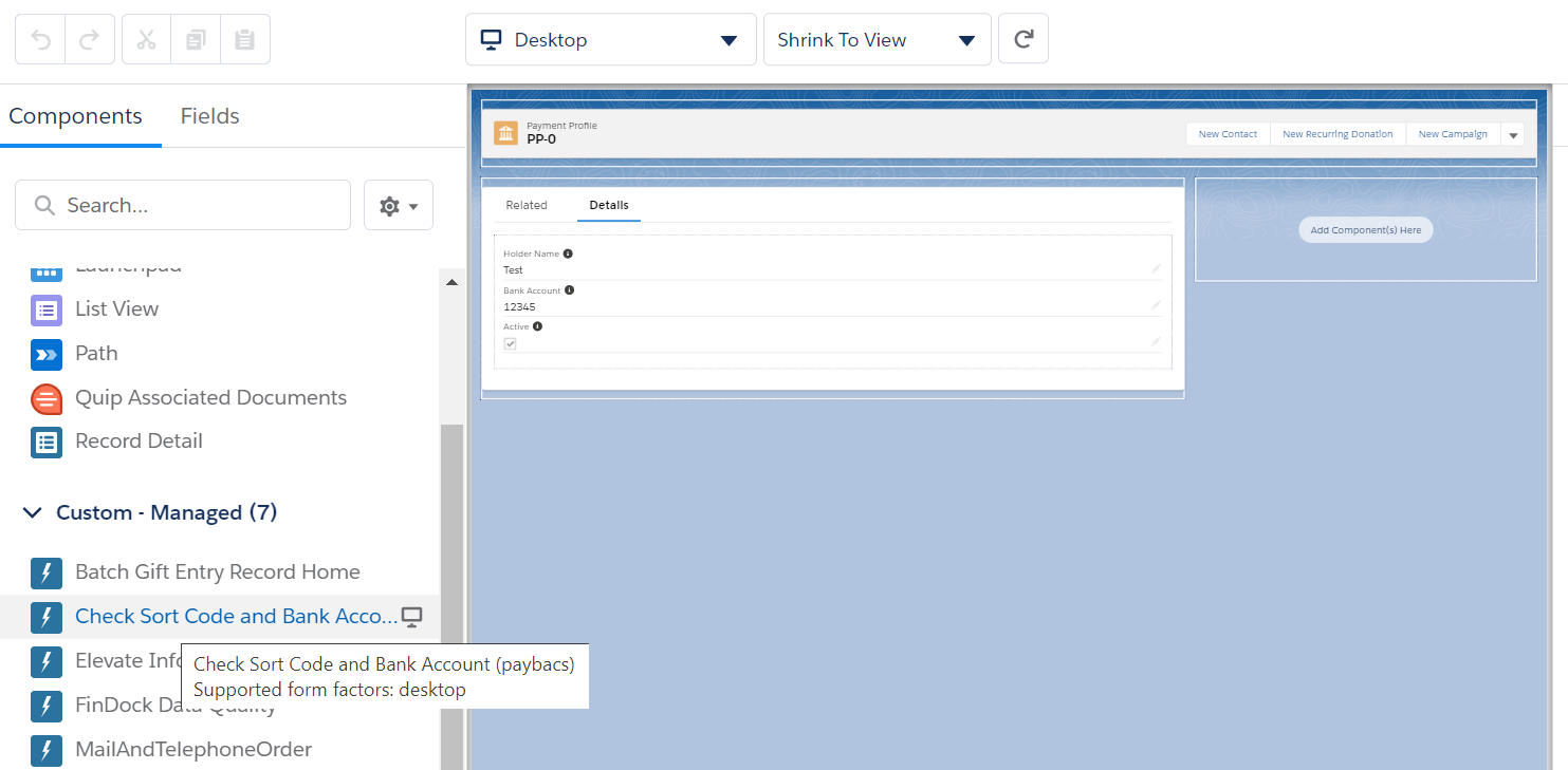Add LWC for sort code and account checking to layout